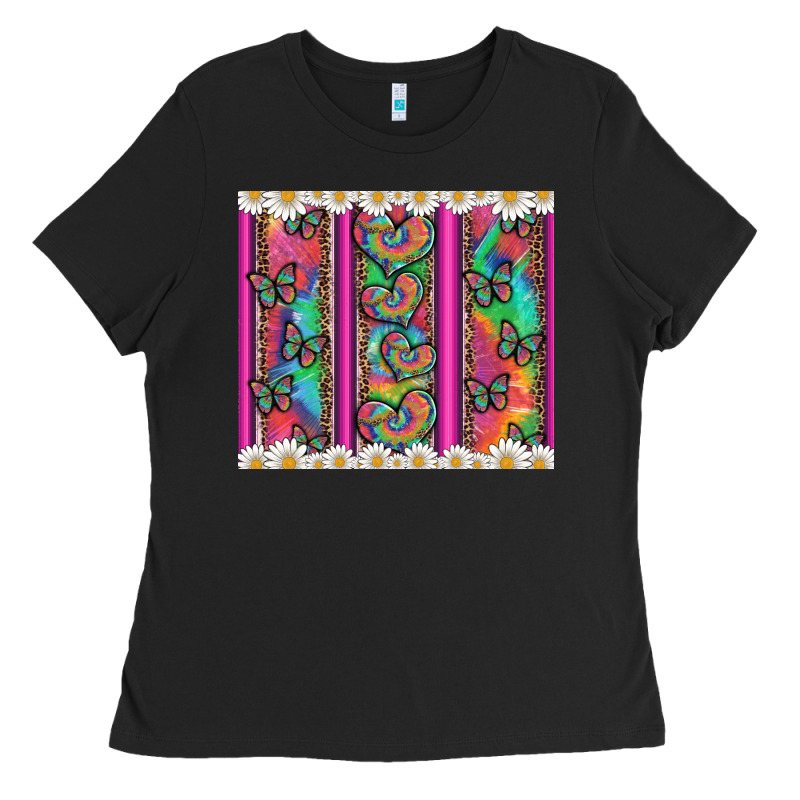 Tie Dye Hearts And Butterfly With Flowers Ladies Tee by Artiststas | Teevron