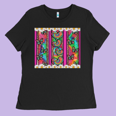 Tie Dye Hearts And Butterfly With Flowers Ladies Tee Designed By Artiststas