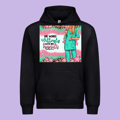 Urban Hoodie she works willingly with her hands blonde nurse