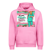 Fuchsia Pink she works willingly with her hands blonde nurse Urban Hoodie - RanaPortraitStore