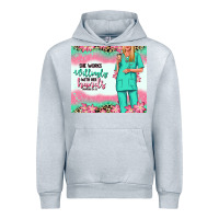 Heather Grey she works willingly with her hands blonde nurse Urban Hoodie - RanaPortraitStore