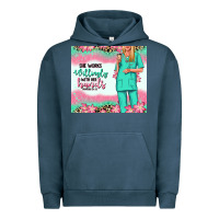 Pigment Midnight Navy she works willingly with her hands blonde nurse Urban Hoodie - RanaPortraitStore
