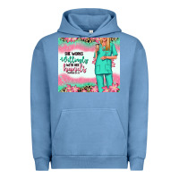 Pigment Pebble Blue she works willingly with her hands blonde nurse Urban Hoodie - RanaPortraitStore