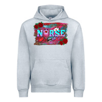 Heather Grey valentines day nurse with leopard and turquoise ba Urban Hoodie - RanaPortraitStore