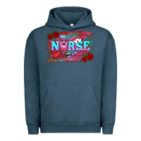 Pigment Midnight Navy valentines day nurse with leopard and turquoise ba Urban Hoodie - RanaPortraitStore