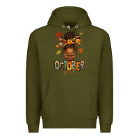 Army Green october girl afro woman fall Premium Hoodie - texasbilliewilder