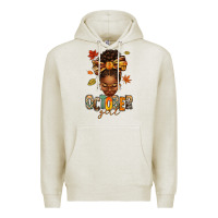 Oatmeal Heather october girl afro woman fall Premium Hoodie - texasbilliewilder