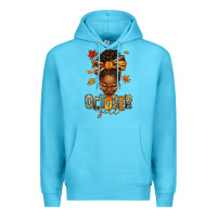 Ocean Blue october girl afro woman fall Premium Hoodie - texasbilliewilder