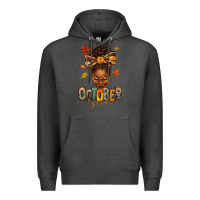 Charcoal Heather october girl afro woman fall Premium Hoodie - texasbilliewilder