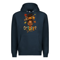 Navy october girl afro woman fall Premium Hoodie - texasbilliewilder