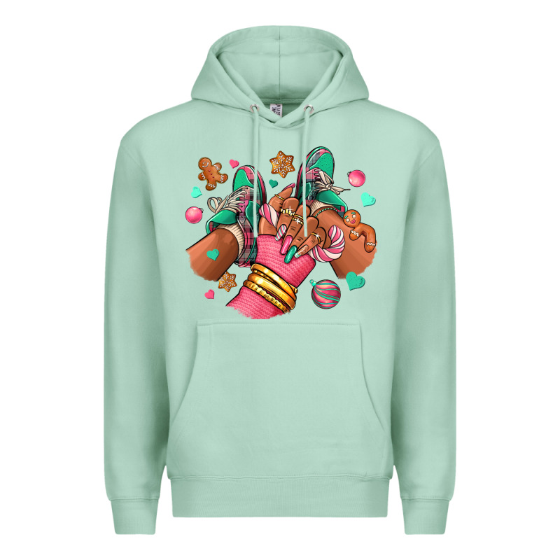 Pink Christmas Black Girl Sneakers Premium Hoodie by RanaPortraitStore | Teevron