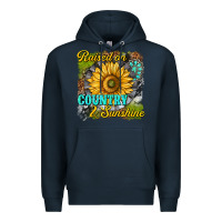 Navy raised on country and sunshine Premium Hoodie - texasbilliewilder