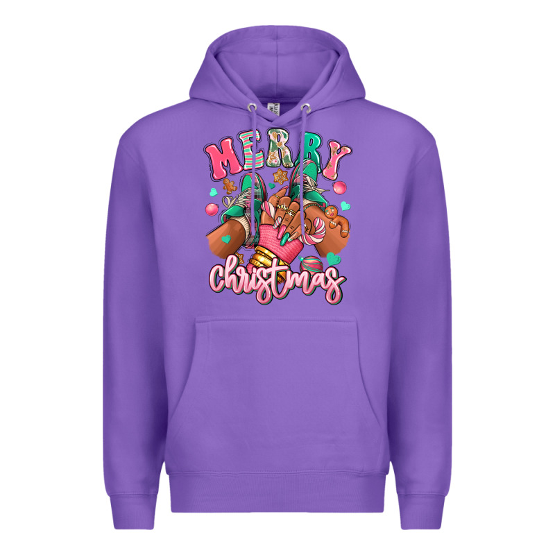 Pink Merry Christmas Black Girl Sneakers Premium Hoodie by RanaPortraitStore | Teevron