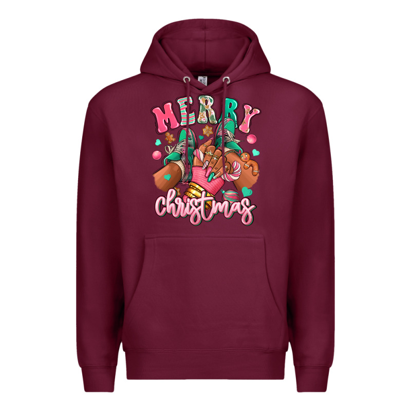 Pink Merry Christmas Black Girl Sneakers Premium Hoodie by RanaPortraitStore | Teevron