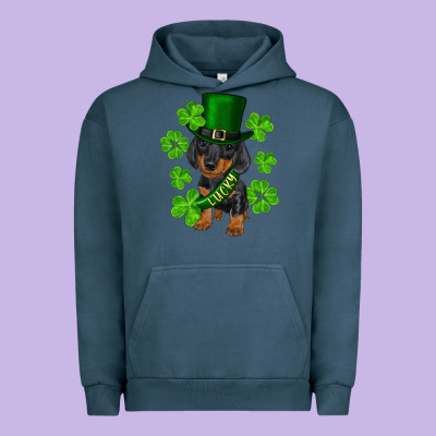 St. Patricks Day Lucky Dachshund Puppy Urban Hoodie Designed By Ranaportraitstore