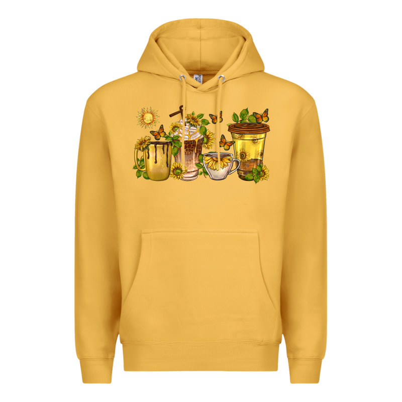 Sunflower Coffee Cups Premium Hoodie by texasbilliewilder | Teevron