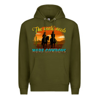 Army Green the world needs more cowboys Premium Hoodie - texasbilliewilder