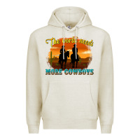 Oatmeal Heather the world needs more cowboys Premium Hoodie - texasbilliewilder