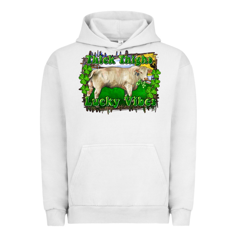 Thick Thighs Lucky Vibes Charolais Bull Urban Hoodie by RanaPortraitStore | Teevron