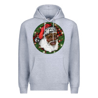 Heather Grey African American Santa Christmas Premium Hoodie - RanaPortraitStore