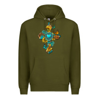 Army Green western cross with gemstone and sunflowers Premium Hoodie - texasbilliewilder