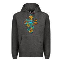 Charcoal Heather western cross with gemstone and sunflowers Premium Hoodie - texasbilliewilder