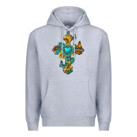 Heather Grey western cross with gemstone and sunflowers Premium Hoodie - texasbilliewilder