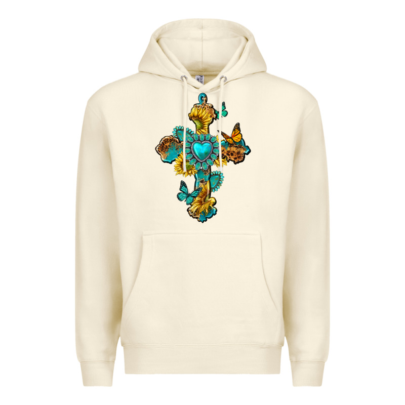 Western Cross With Gemstone And Sunflowers Premium Hoodie by texasbilliewilder | Teevron