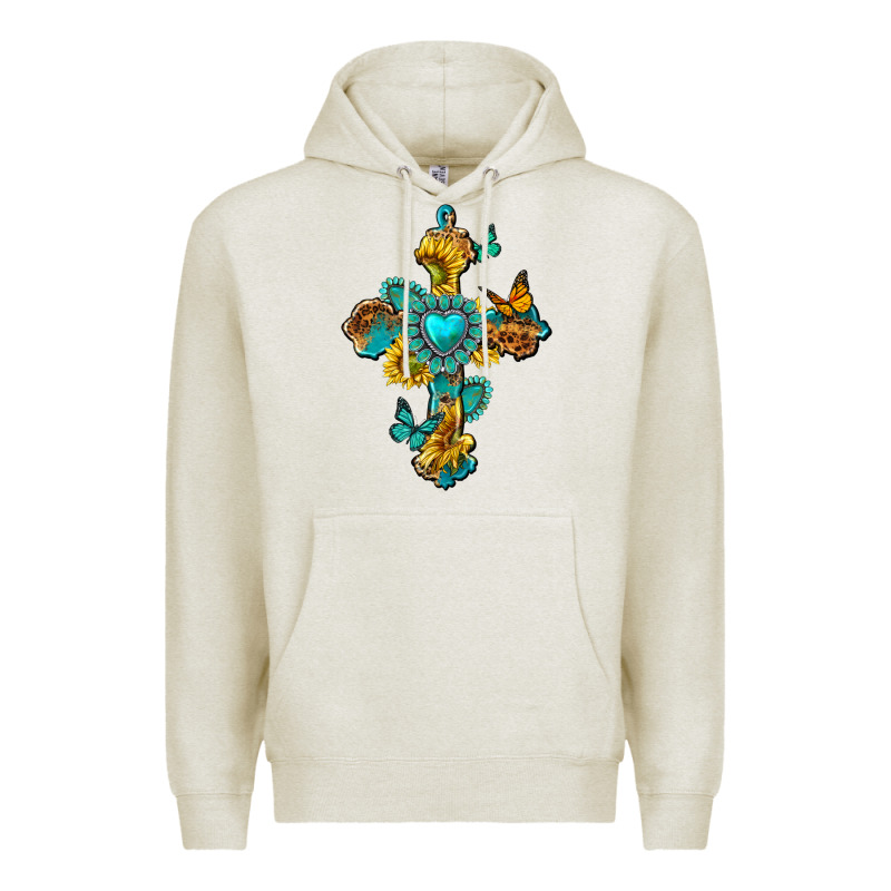 Western Cross With Gemstone And Sunflowers Premium Hoodie by texasbilliewilder | Teevron