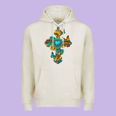 Premium Hoodie western cross with gemstone and sunflowers