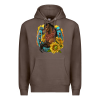 Coffee western horse with horseshoe Premium Hoodie - texasbilliewilder