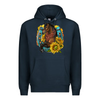 Navy western horse with horseshoe Premium Hoodie - texasbilliewilder