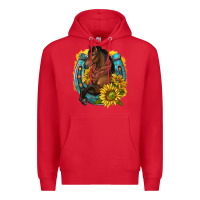 Red western horse with horseshoe Premium Hoodie - texasbilliewilder