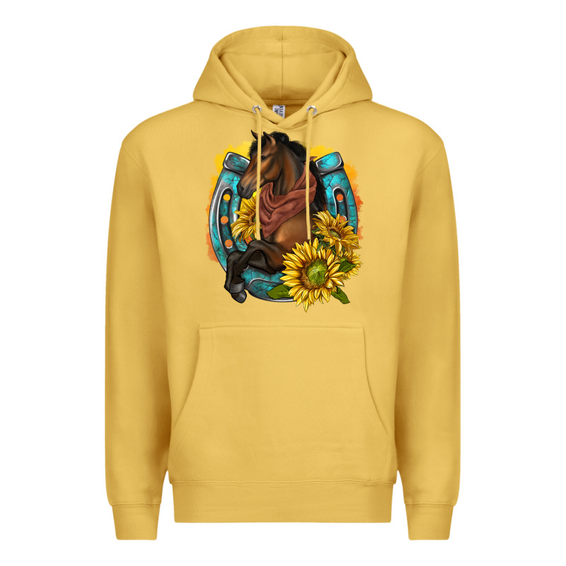 Western Horse With Horseshoe Premium Hoodie by texasbilliewilder | Teevron