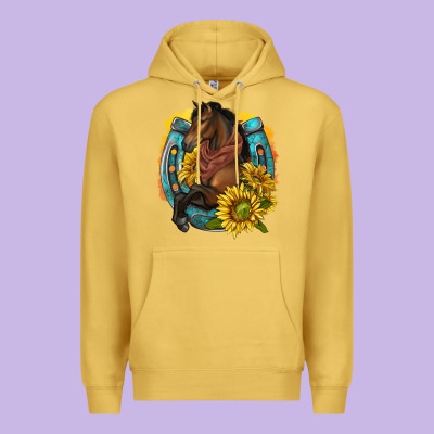 Premium Hoodie western horse with horseshoe