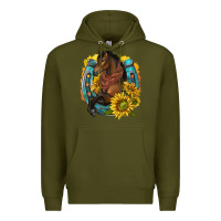 Army Green western horse with horseshoe Premium Hoodie - texasbilliewilder