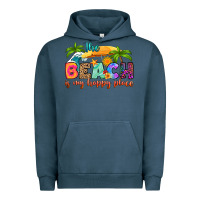 Pigment Midnight Navy the beach is my happy place Urban Hoodie - RanaPortraitStore