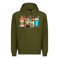 Army Green flowers with coffee Premium Hoodie - Zillion Design Studio