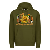 Army Green With god all things are possible with sunflower Premium Hoodie - texasbilliewilder