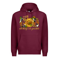 Burgundy With god all things are possible with sunflower Premium Hoodie - texasbilliewilder