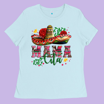 Mama Cita With Sombrero Hat And Roses Ladies Tee Designed By Artiststas