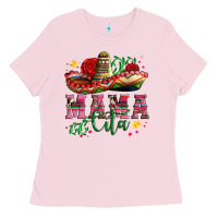 Bubblegum Pink mama cita with sombrero hat and roses Ladies Tee - Artiststas