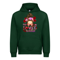 Forest Green one loved teacher messy bun Urban Hoodie - RanaPortraitStore
