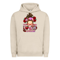 Pigment French Oak one loved teacher messy bun Urban Hoodie - RanaPortraitStore