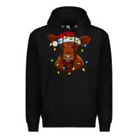 Black Christmas baby red angus calf with lights Premium Hoodie - RanaPortraitStore