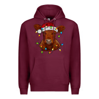 Burgundy Christmas baby red angus calf with lights Premium Hoodie - RanaPortraitStore