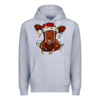 Heather Grey Christmas baby red angus calf with lights Premium Hoodie - RanaPortraitStore