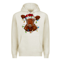 Oatmeal Heather Christmas baby red angus calf with lights Premium Hoodie - RanaPortraitStore