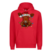 Red Christmas baby red angus calf with lights Premium Hoodie - RanaPortraitStore