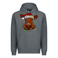 Rock Christmas baby red angus calf with lights Premium Hoodie - RanaPortraitStore